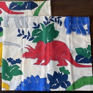 Set of 2 Vintage Handmade Kids Dinosaur Valance / Curtains Window Treatments